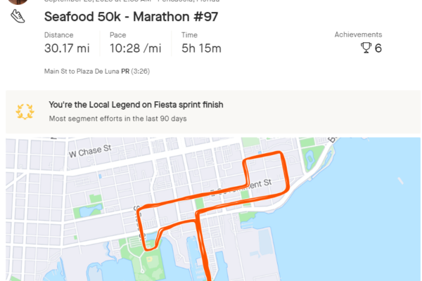 Seafood 50k (Seafood Don McCloskey 5K x 10) – Marathon #97