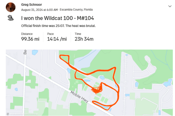 Wildcat 100 Miler – First Place Overall – M#104