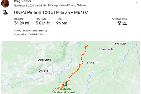 DNF’d Pinhoti 100 at Mile 34 – M#107