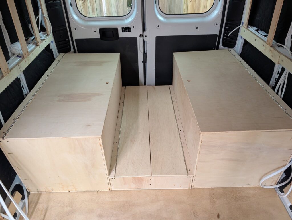 Van Build Post #14 – Bed/Utility Boxes/Table Seats Build Done
