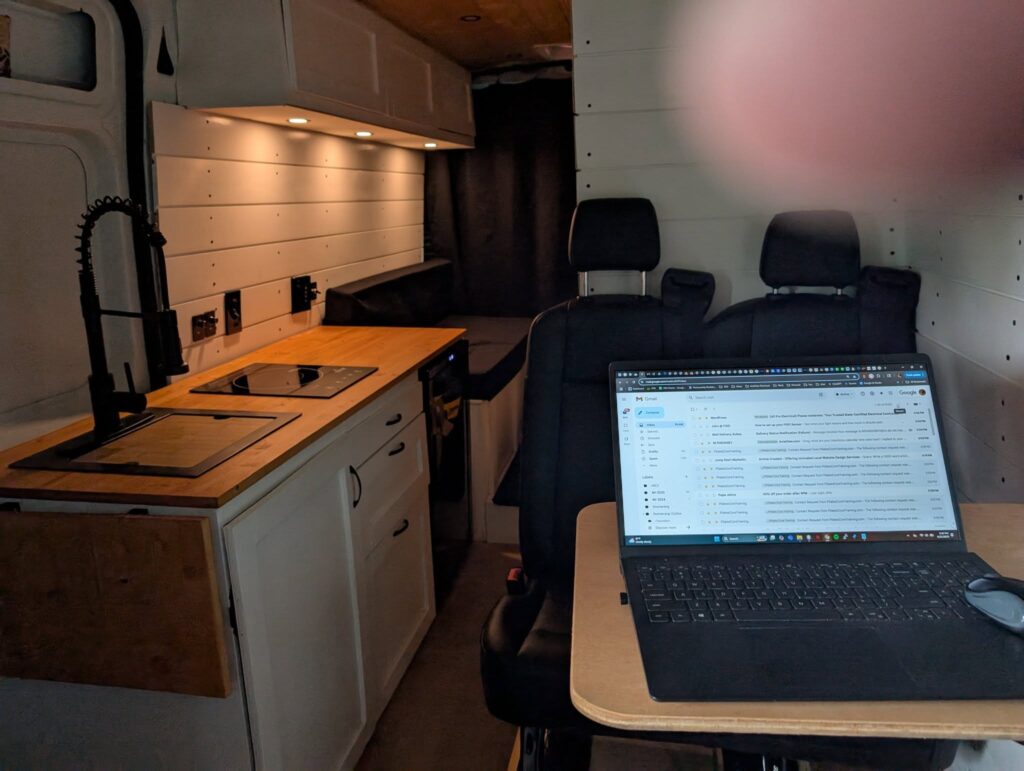 Van Build Post #29 – Plumbing, Electronics, Second Swivel Table
