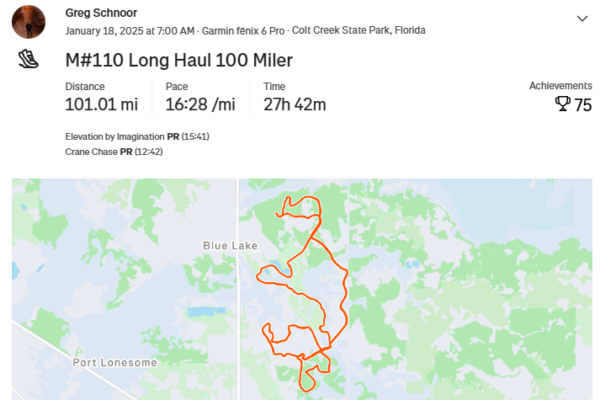 Marathon #110 – Long Haul 100 Miler