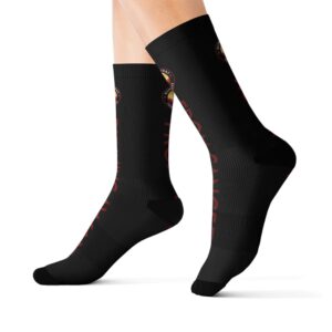 Running Away Cancer Awareness Socks – Sublimated Black Crew Socks with 'Running Away' Text & Emblem